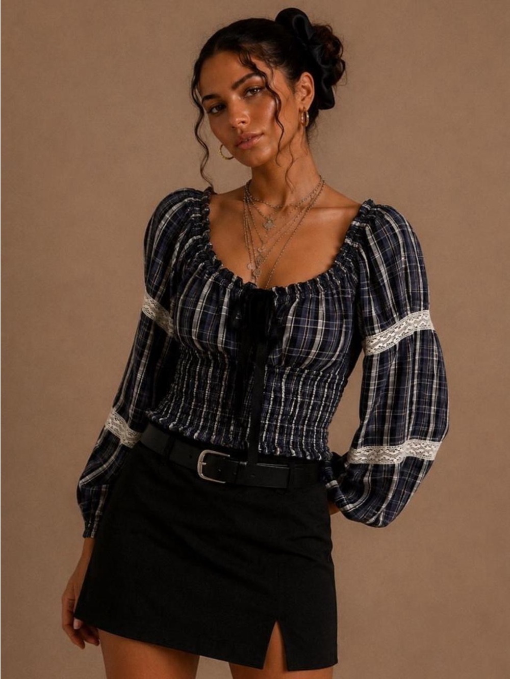 Kimchi blue plaid peasant blouse